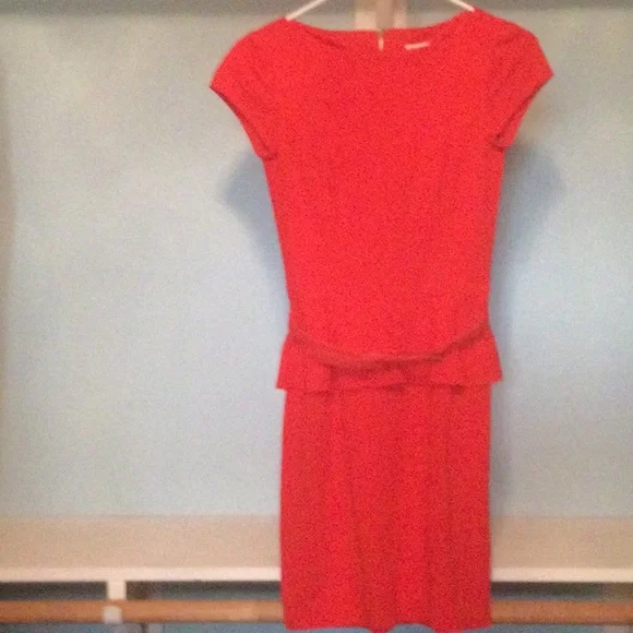 Cache Orange Peplum Dress, Size 2, with Belt - Picture 7 of 10